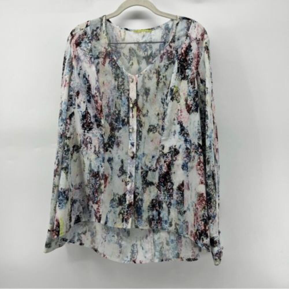 Gianni Bini Blouse Abstract Print Button Down‎ Long Sleeve Top Multicolor